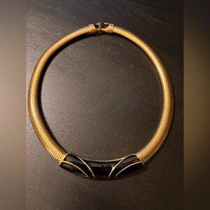 Trifari Signed Vintage Gold and Black Art Deco Necklace Enamel vintage signed